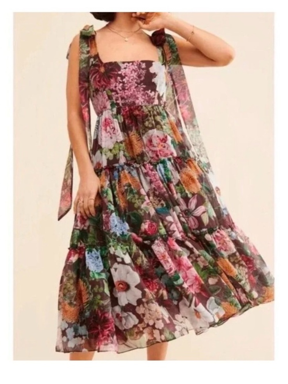 ANTHROPOLOGIE GEISHA DESIGNS Isabella Tiered Square-Neck A-Line Midi Dress 6